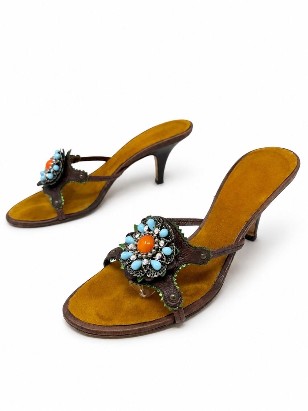 Vintage Giuseppe Zanotti Jeweled Floral Slide Sandal Heels Womens Size EU 39